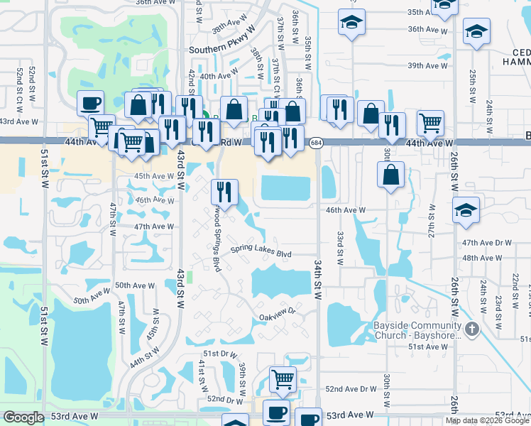 map of restaurants, bars, coffee shops, grocery stores, and more near 3711 46th Avenue Drive West in Bradenton