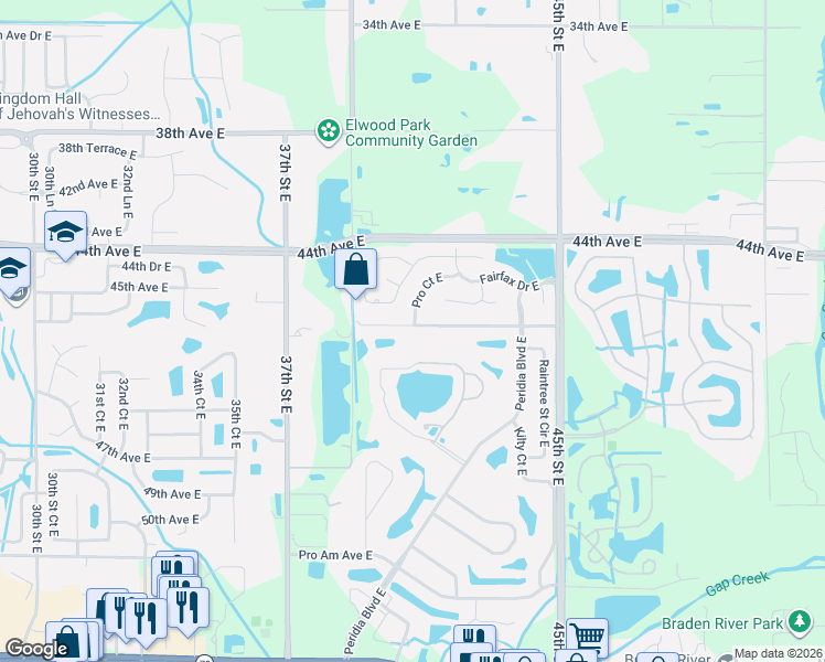 map of restaurants, bars, coffee shops, grocery stores, and more near 4041 Murfield Drive East in Bradenton