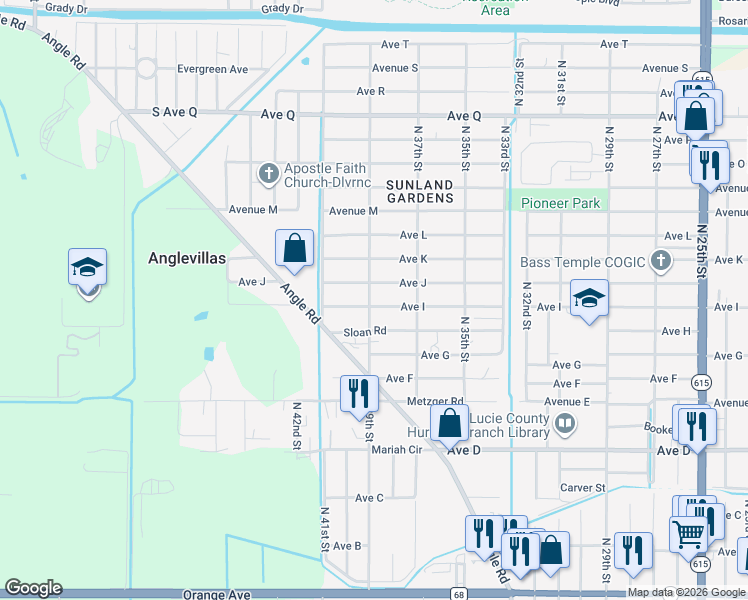 map of restaurants, bars, coffee shops, grocery stores, and more near 1008 North 39th Street in Fort Pierce
