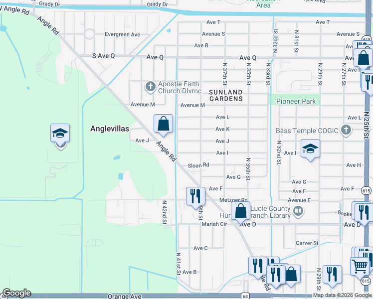 map of restaurants, bars, coffee shops, grocery stores, and more near 4003 Avenue J in Fort Pierce
