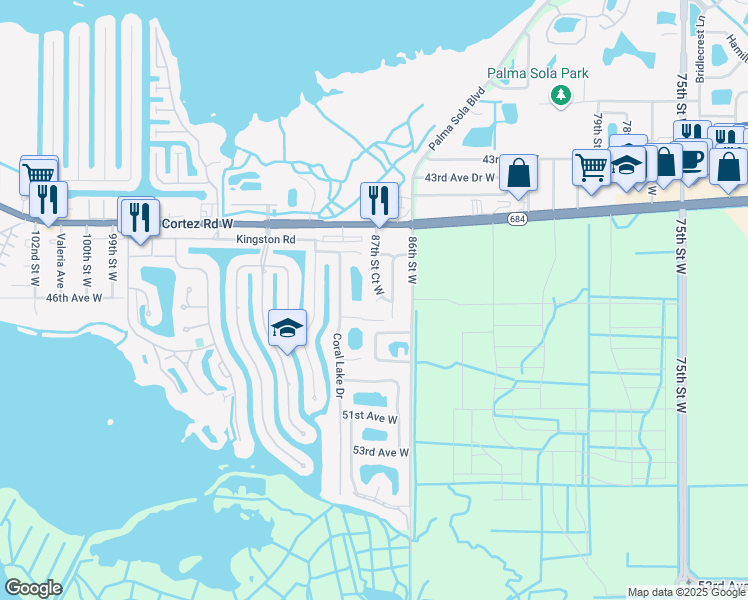 map of restaurants, bars, coffee shops, grocery stores, and more near 4520 87th Street West in Bradenton