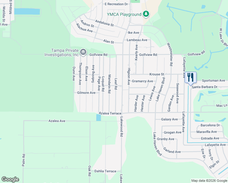 map of restaurants, bars, coffee shops, grocery stores, and more near 4213 Leaf Road in Sebring