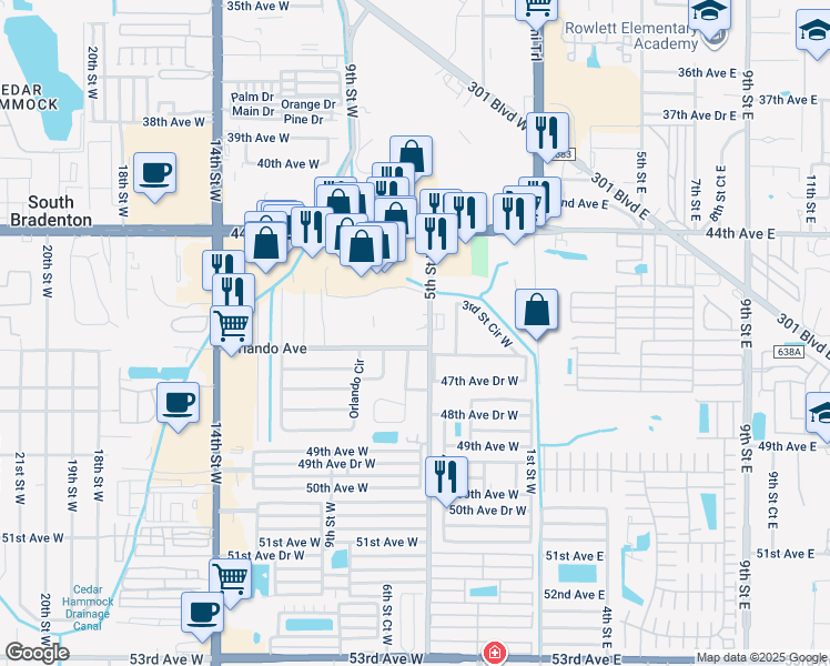 map of restaurants, bars, coffee shops, grocery stores, and more near 4520 5th Street West in Bradenton