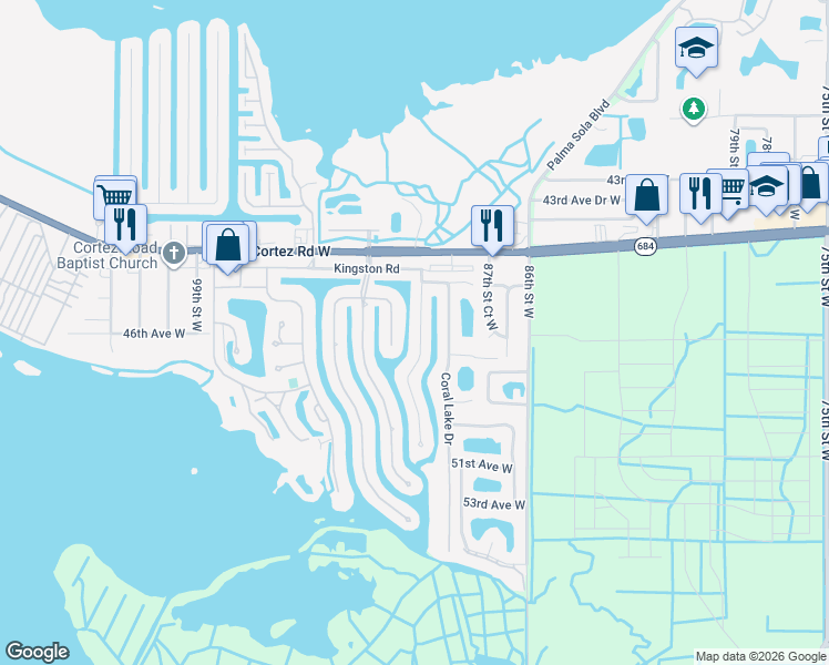 map of restaurants, bars, coffee shops, grocery stores, and more near 4524 Mangrove Point Road in Bradenton