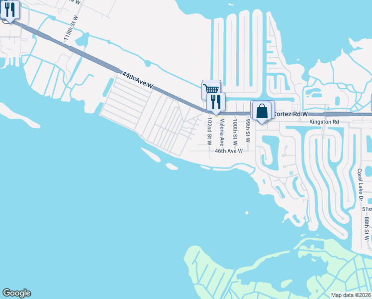 map of restaurants, bars, coffee shops, grocery stores, and more near 4603 103rd Street West in Bradenton