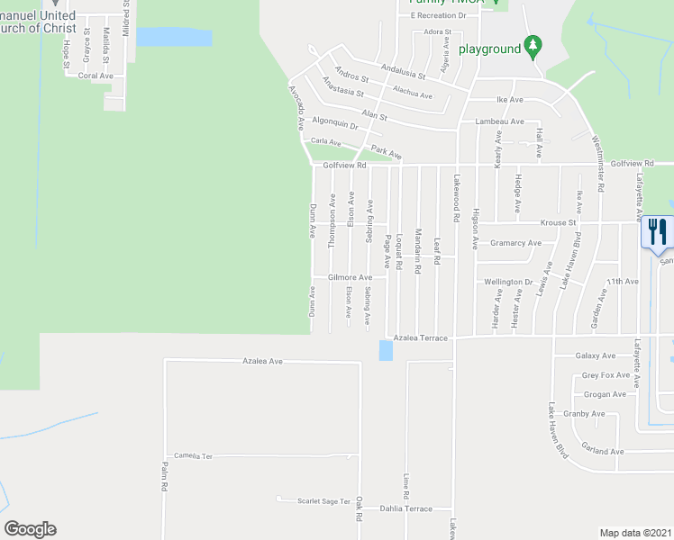 map of restaurants, bars, coffee shops, grocery stores, and more near 4324 Thompson Avenue in Sebring
