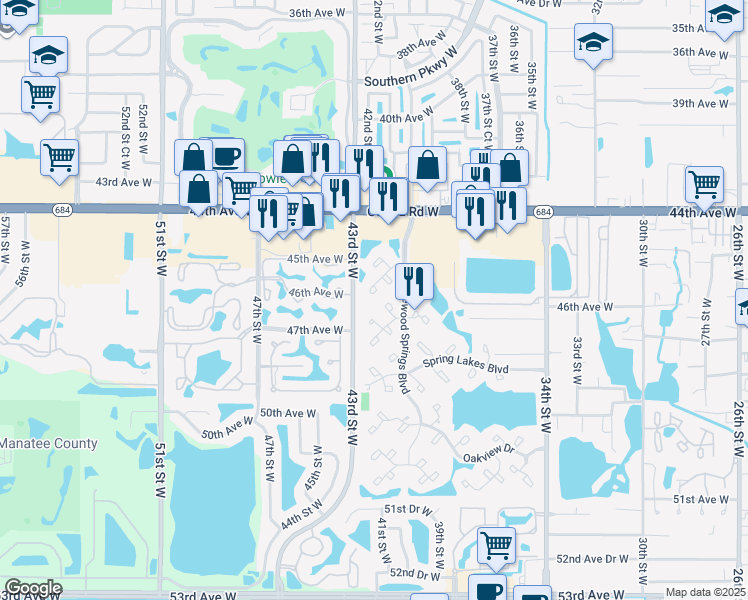 map of restaurants, bars, coffee shops, grocery stores, and more near 179 Pinehurst Drive in Bradenton