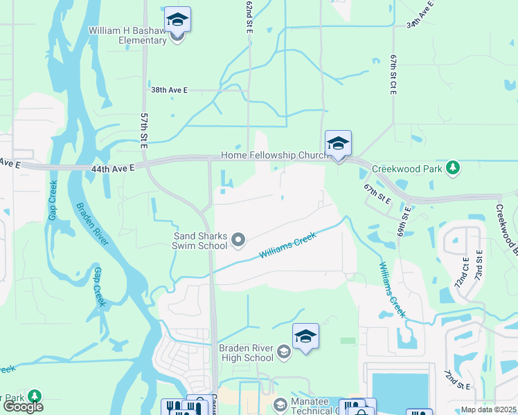 map of restaurants, bars, coffee shops, grocery stores, and more near 6218 45th Avenue Drive East in Bradenton