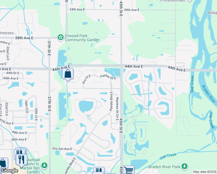 map of restaurants, bars, coffee shops, grocery stores, and more near 4323 Murfield Drive East in Bradenton