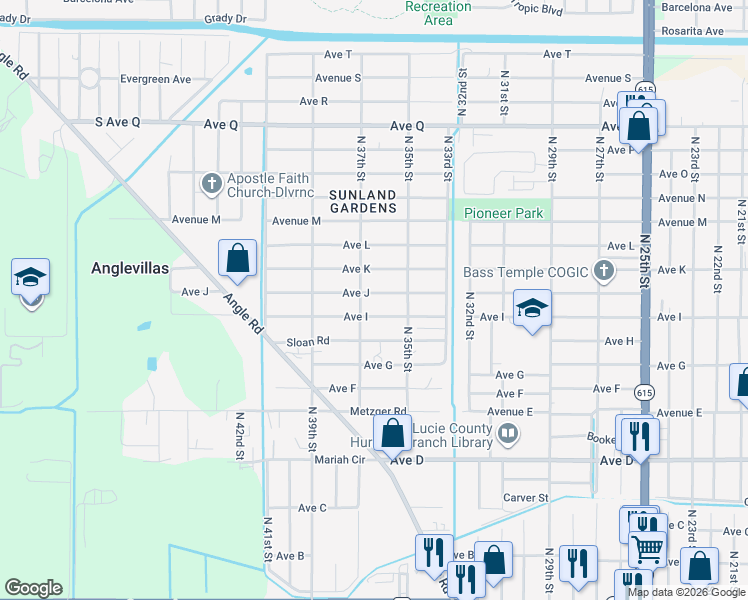 map of restaurants, bars, coffee shops, grocery stores, and more near 3507 Avenue J in Fort Pierce