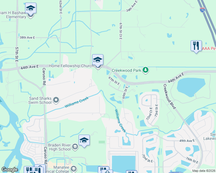 map of restaurants, bars, coffee shops, grocery stores, and more near 6720 45th Terrace East in Bradenton