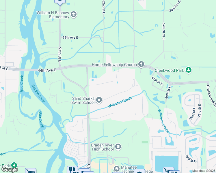 map of restaurants, bars, coffee shops, grocery stores, and more near 6218 45th Avenue Drive East in Bradenton
