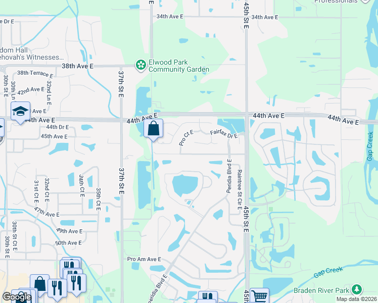 map of restaurants, bars, coffee shops, grocery stores, and more near 4119 Murfield Drive East in Bradenton