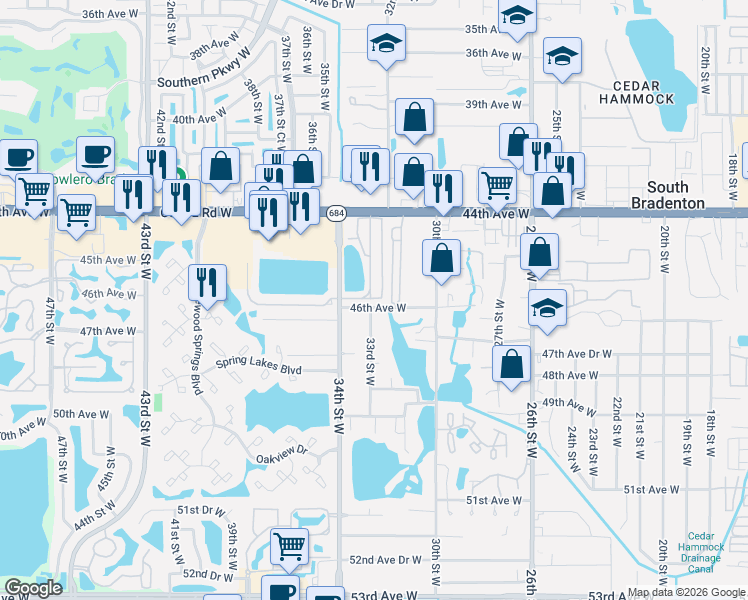 map of restaurants, bars, coffee shops, grocery stores, and more near 4547 Calm Harbor Street in Bradenton