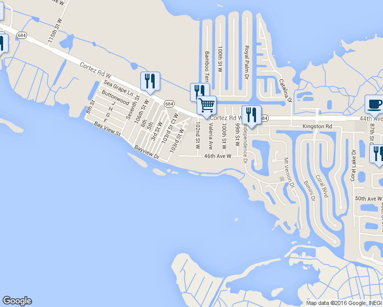 map of restaurants, bars, coffee shops, grocery stores, and more near 10203 46th Avenue West in Bradenton