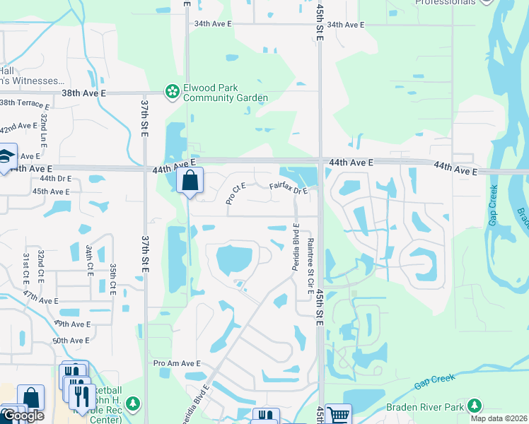 map of restaurants, bars, coffee shops, grocery stores, and more near 4219 Murfield Drive East in Bradenton