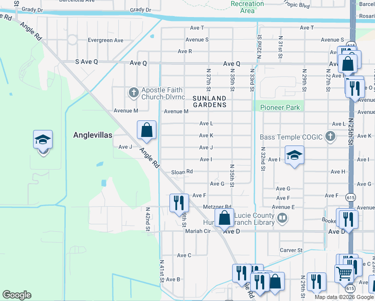 map of restaurants, bars, coffee shops, grocery stores, and more near 1008 North 39th Street in Fort Pierce