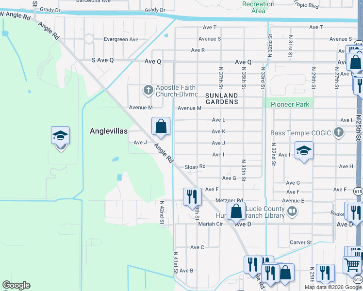 map of restaurants, bars, coffee shops, grocery stores, and more near 4003 Avenue J in Fort Pierce