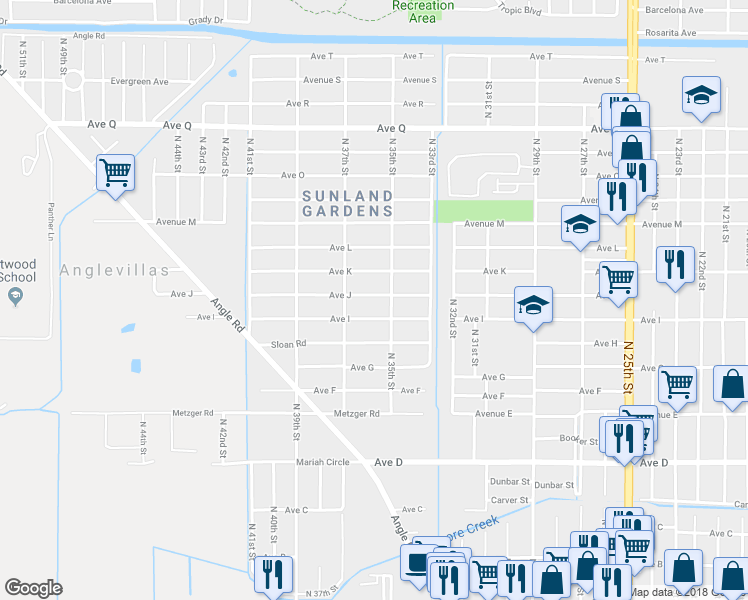 map of restaurants, bars, coffee shops, grocery stores, and more near 3507 Avenue J in Fort Pierce