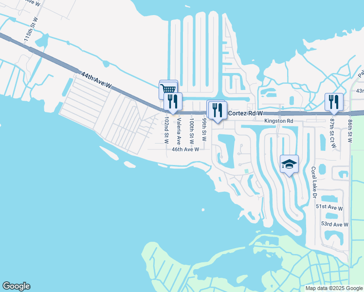 map of restaurants, bars, coffee shops, grocery stores, and more near 10019 46th Avenue West in Bradenton