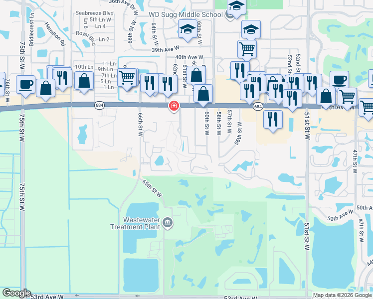 map of restaurants, bars, coffee shops, grocery stores, and more near 4572 Red Maple in Bradenton