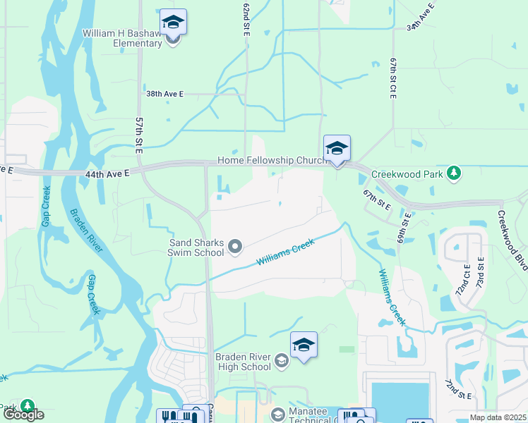map of restaurants, bars, coffee shops, grocery stores, and more near 6218 45th Avenue Drive East in Bradenton
