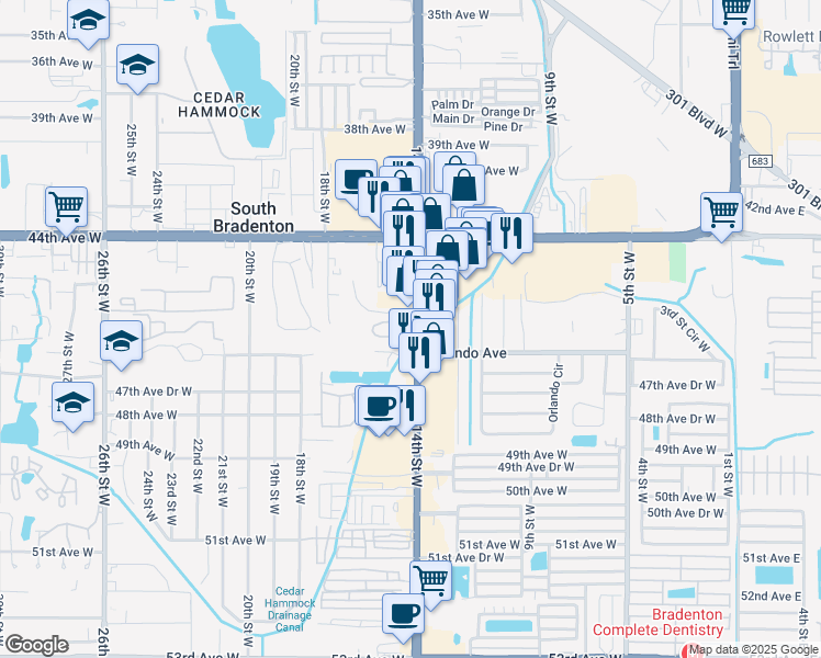 map of restaurants, bars, coffee shops, grocery stores, and more near 4573 14th Street West in Bradenton