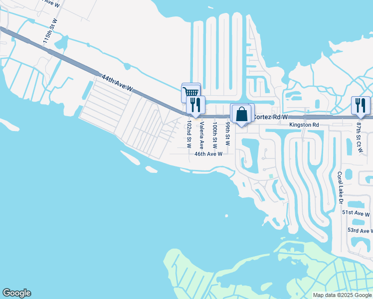 map of restaurants, bars, coffee shops, grocery stores, and more near 4516 102nd Street West in Bradenton