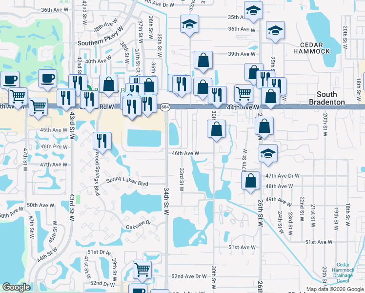 map of restaurants, bars, coffee shops, grocery stores, and more near 4547 Calm Harbor Street in Bradenton