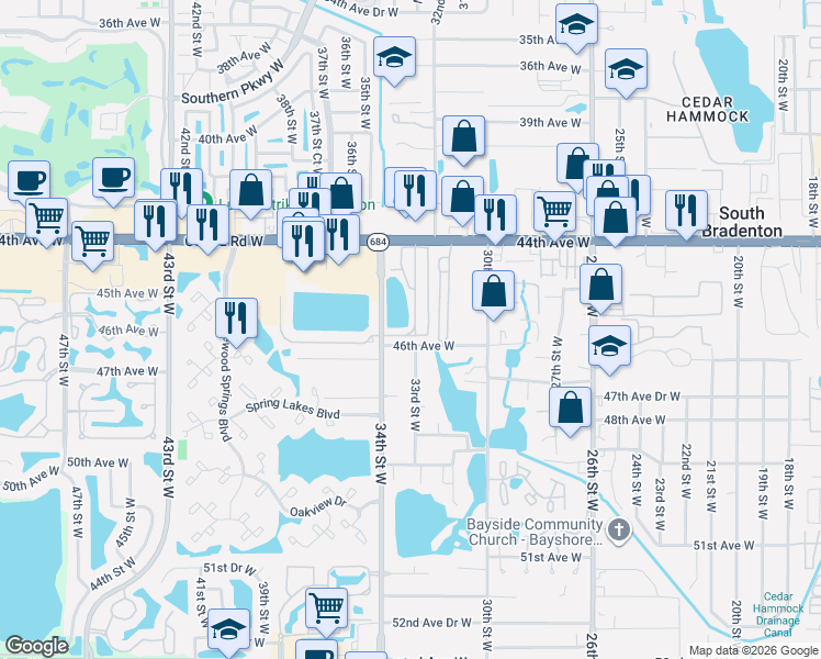 map of restaurants, bars, coffee shops, grocery stores, and more near 4547 Calm Harbor Street in Bradenton