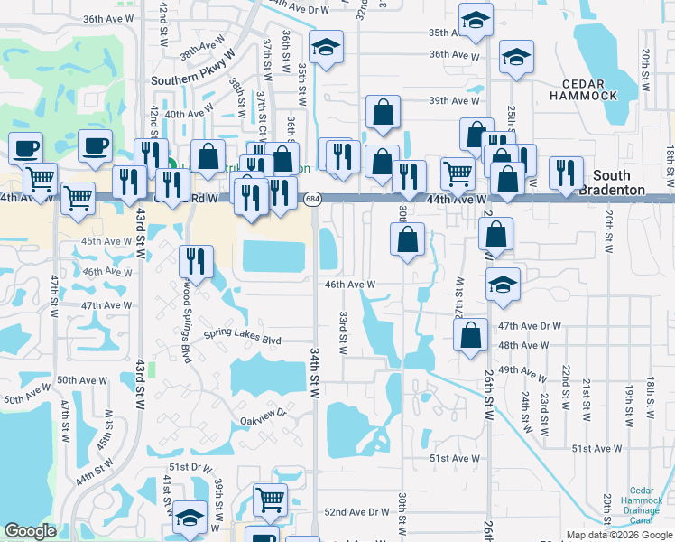 map of restaurants, bars, coffee shops, grocery stores, and more near 4547 Calm Harbor Street in Bradenton