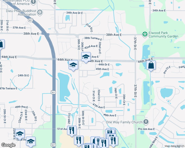 map of restaurants, bars, coffee shops, grocery stores, and more near 3123 45th Way East in Bradenton