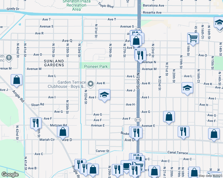 map of restaurants, bars, coffee shops, grocery stores, and more near 2807 Avenue J in Fort Pierce