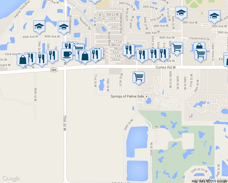 map of restaurants, bars, coffee shops, grocery stores, and more near 6724 46th Avenue West in Bradenton