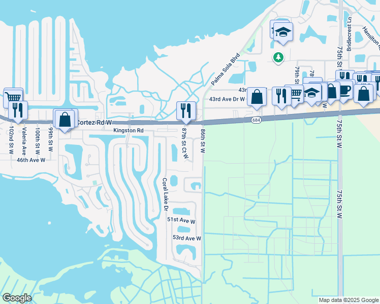 map of restaurants, bars, coffee shops, grocery stores, and more near 4520 87th Street West in Bradenton