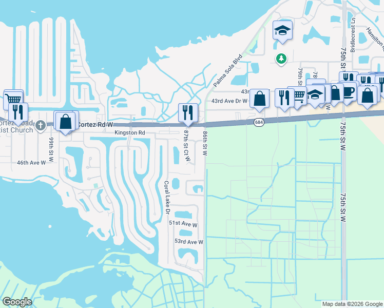 map of restaurants, bars, coffee shops, grocery stores, and more near 4520 87th Street West in Bradenton
