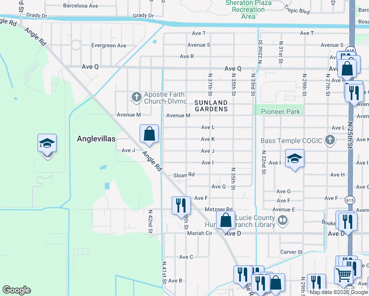 map of restaurants, bars, coffee shops, grocery stores, and more near 3902 Avenue J in Fort Pierce