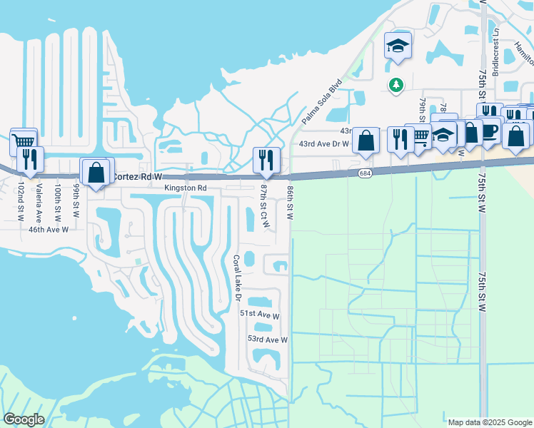 map of restaurants, bars, coffee shops, grocery stores, and more near 4520 87th Street West in Bradenton