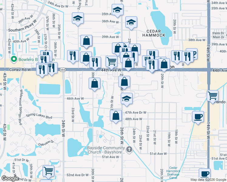 map of restaurants, bars, coffee shops, grocery stores, and more near 4529 27th Street West in Bradenton