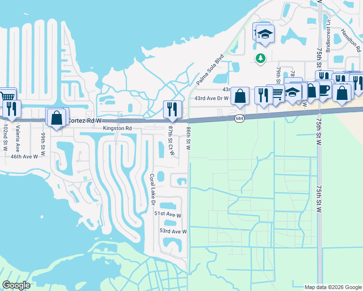 map of restaurants, bars, coffee shops, grocery stores, and more near 8608 44th Avenue Drive West in Bradenton