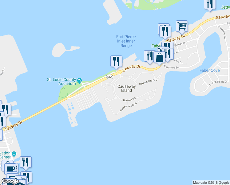 map of restaurants, bars, coffee shops, grocery stores, and more near 14 Harbour Isle in Fort Pierce