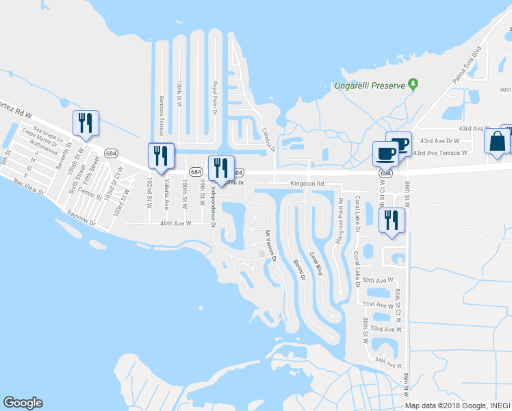 map of restaurants, bars, coffee shops, grocery stores, and more near 4416 Mount Vernon Drive in Bradenton