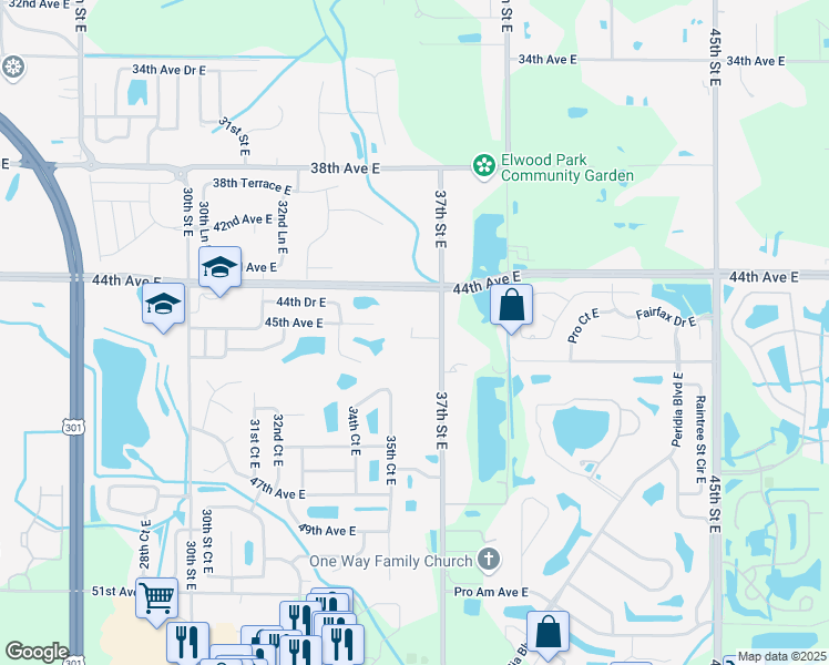 map of restaurants, bars, coffee shops, grocery stores, and more near 3331 45th Avenue East in Bradenton