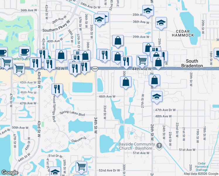 map of restaurants, bars, coffee shops, grocery stores, and more near 4515 Calm Harbor Street in Bradenton