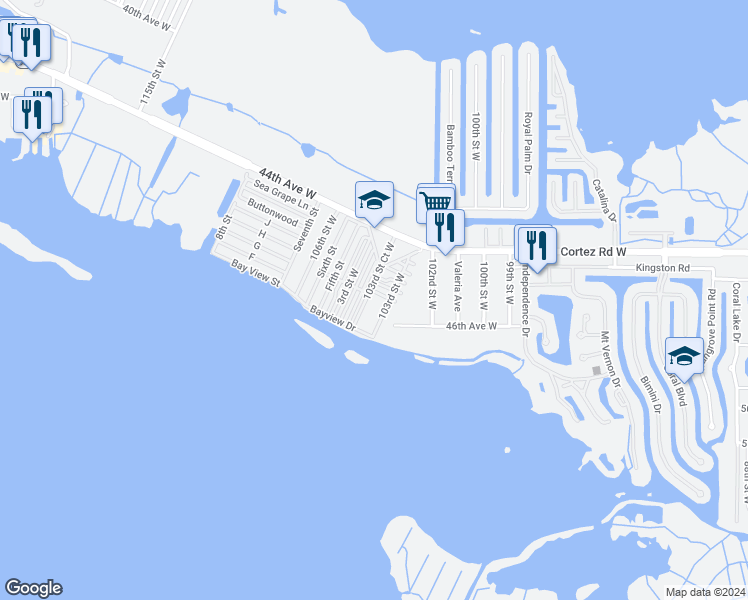map of restaurants, bars, coffee shops, grocery stores, and more near 12 D Street in Bradenton