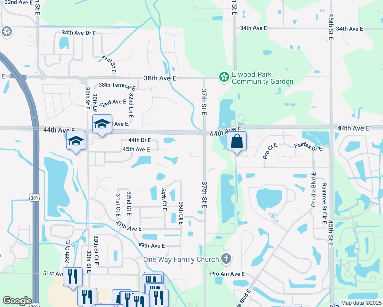 map of restaurants, bars, coffee shops, grocery stores, and more near 3331 45th Avenue East in Bradenton