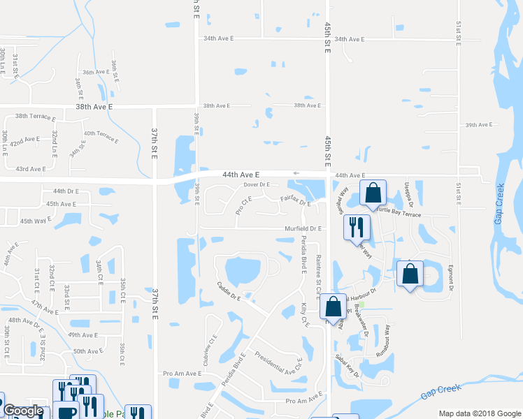 map of restaurants, bars, coffee shops, grocery stores, and more near 4526 Windsor Court East in Bradenton