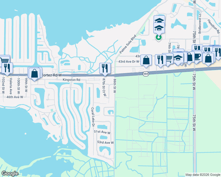 map of restaurants, bars, coffee shops, grocery stores, and more near 8608 44th Avenue Drive West in Bradenton