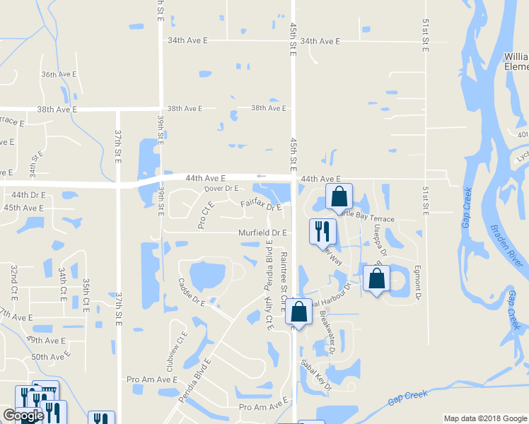 map of restaurants, bars, coffee shops, grocery stores, and more near 4502 Peridia Boulevard East in Bradenton