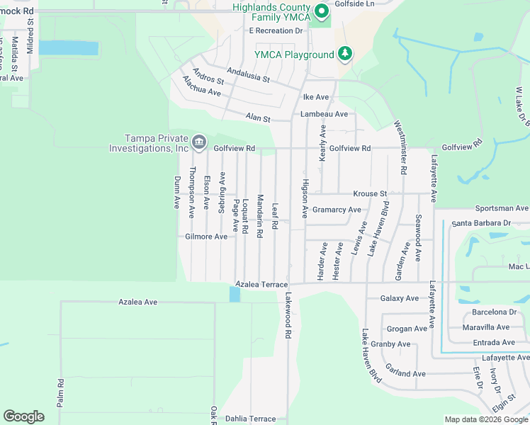 map of restaurants, bars, coffee shops, grocery stores, and more near 4123 Leaf Road in Sebring